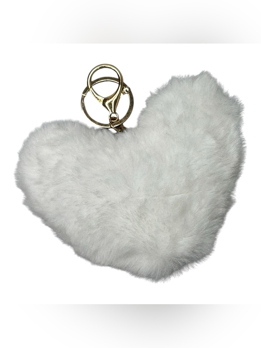 Fluffy Fuzzy White Heart Bag charm Keychain - Picture 2 of 2